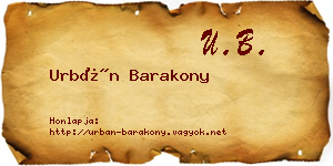 Urbán Barakony névjegykártya